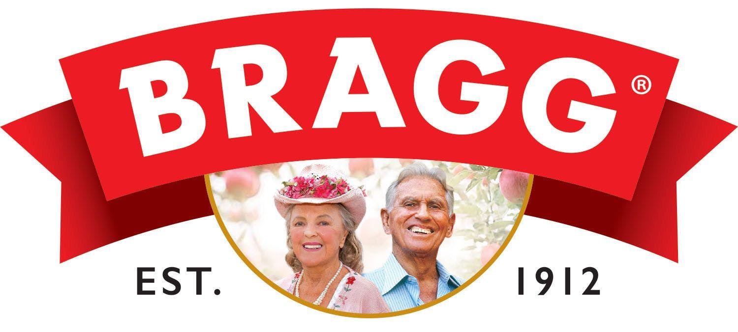 Bragg Live Food Products logo featuring Patricia Bragg and Paul C. Bragg. Courtesy of Bragg Live Food Products.
