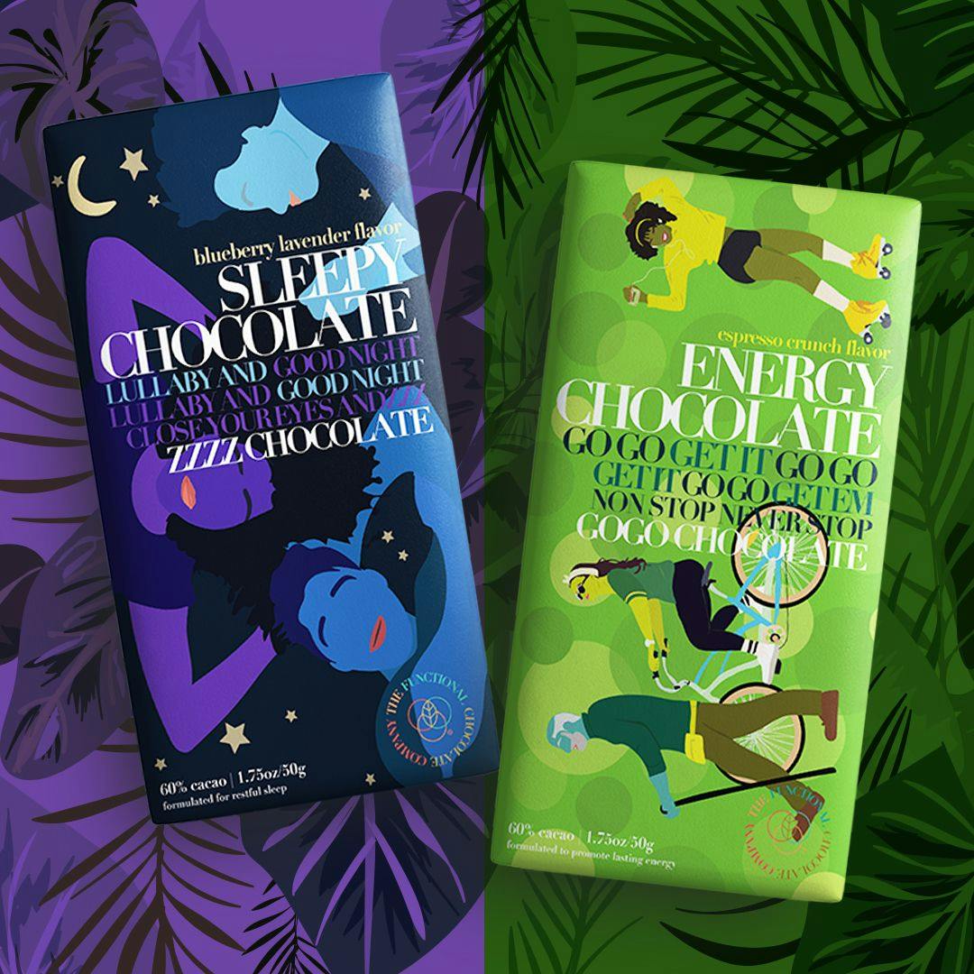 Sleepy Chocolate and Energy Chocolate, just two of The Functional Chocolate Company's health-targeted chocolate bars. Photo from The Functional Chocolate Company.