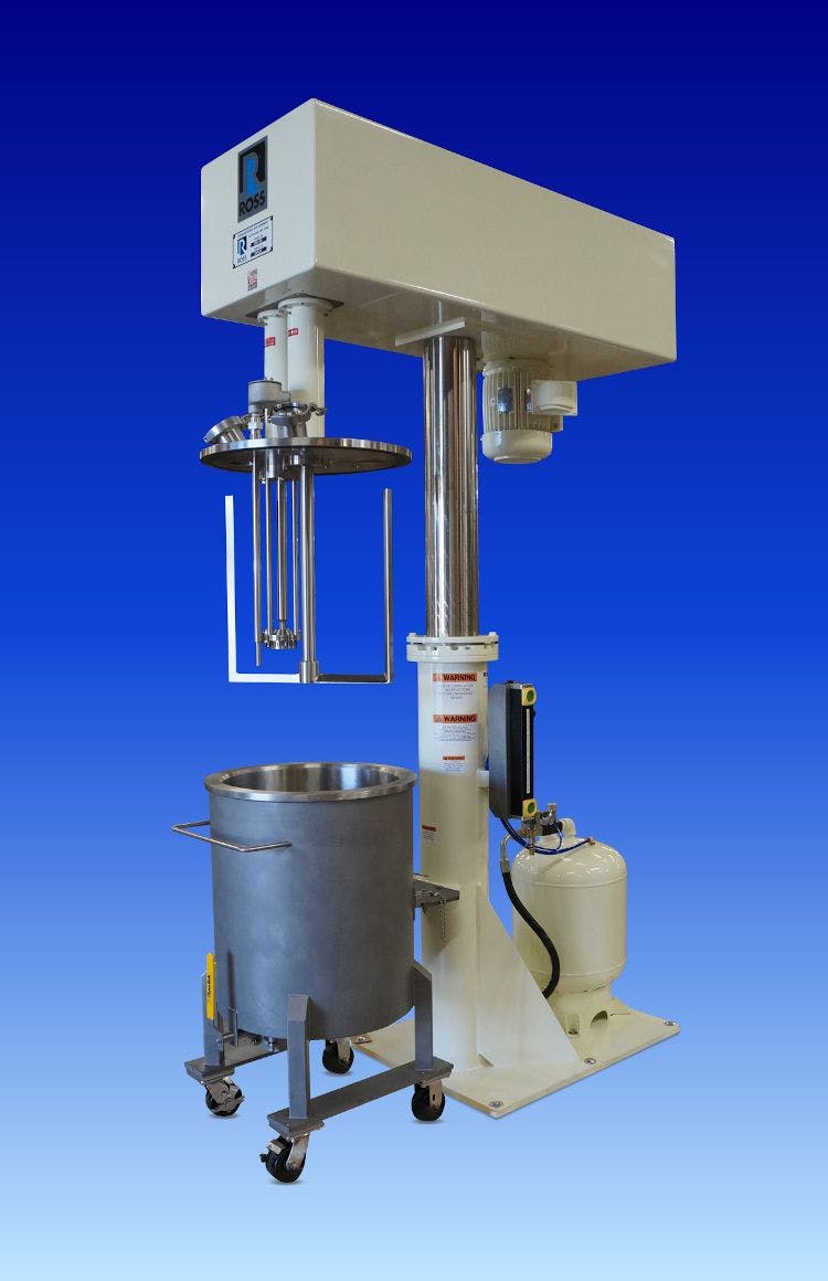 To increase sheer, Ross incorporated a high shear-rotor/stator into a Dual-Shaft Mixer.