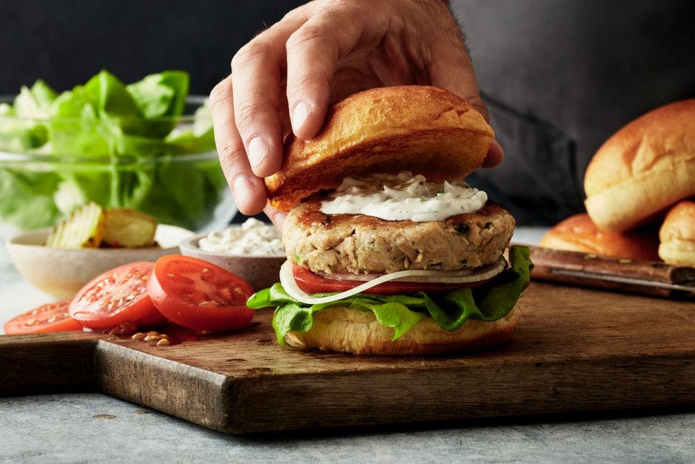 Plant-based fish burger. Photo from Gathered Foods.