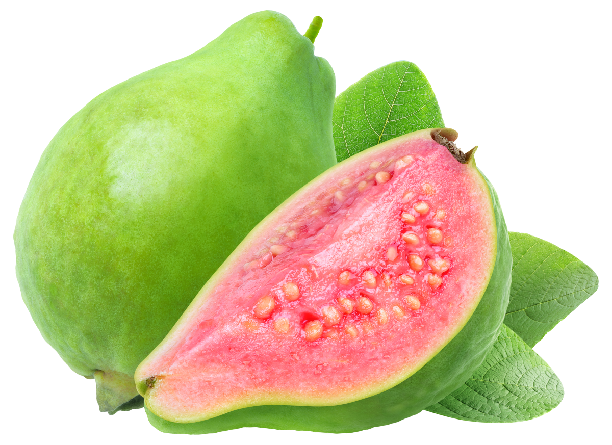 guava fruit, whole and halved