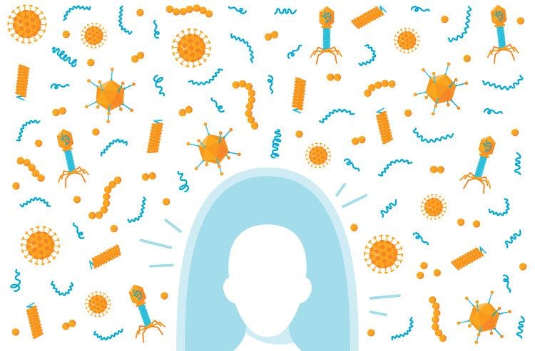 illustration of person shielded from viruses and bacteria