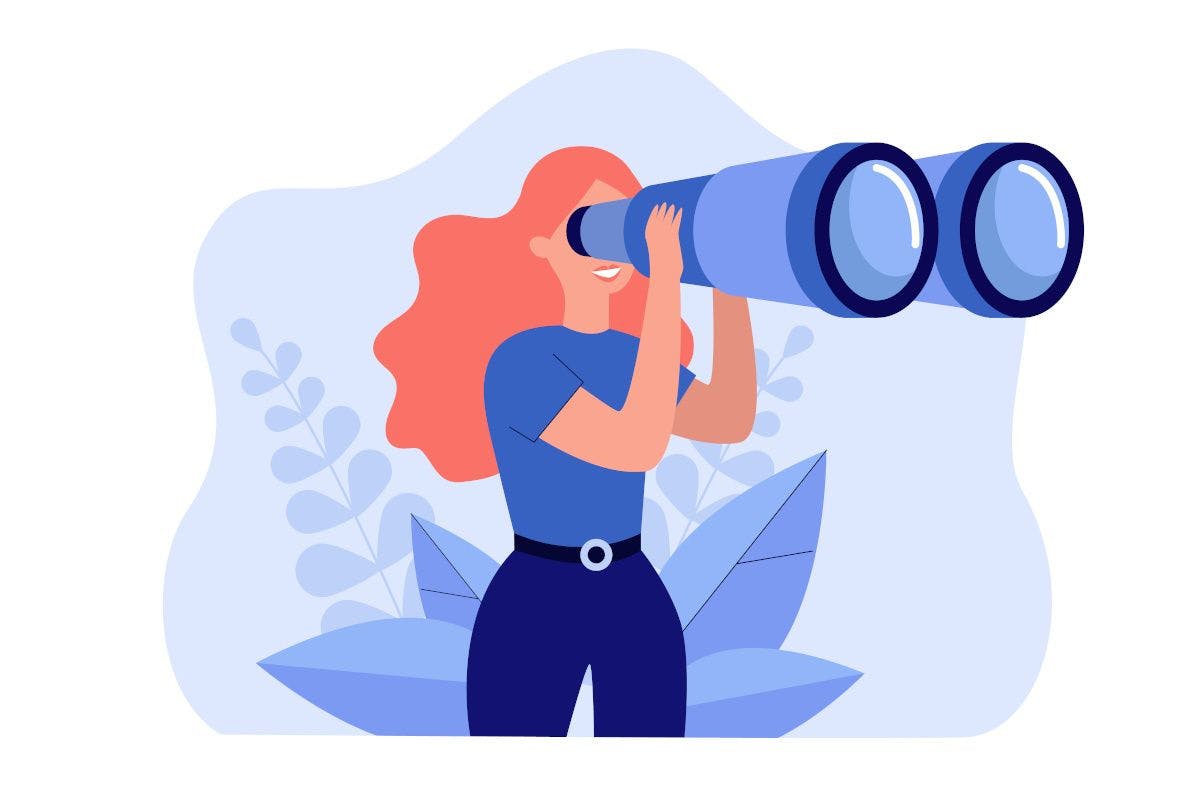 illustration of woman looking through binoculars