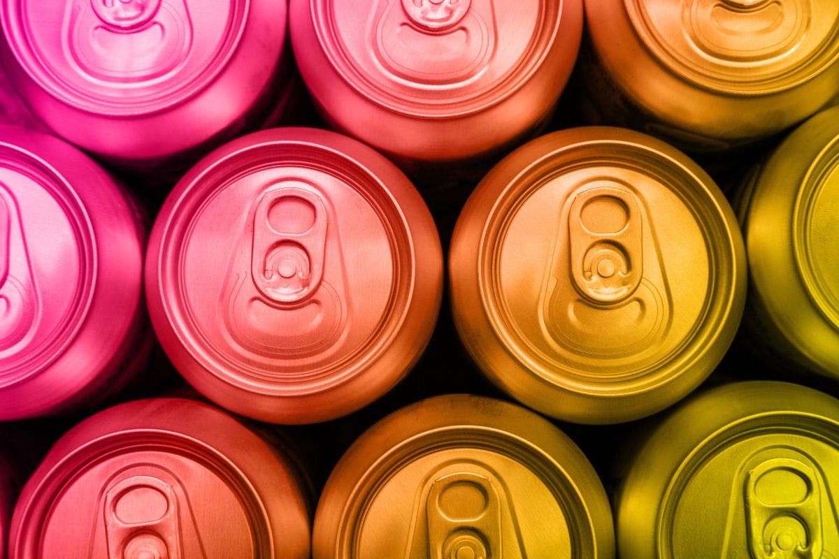 tops of cans, colorful
