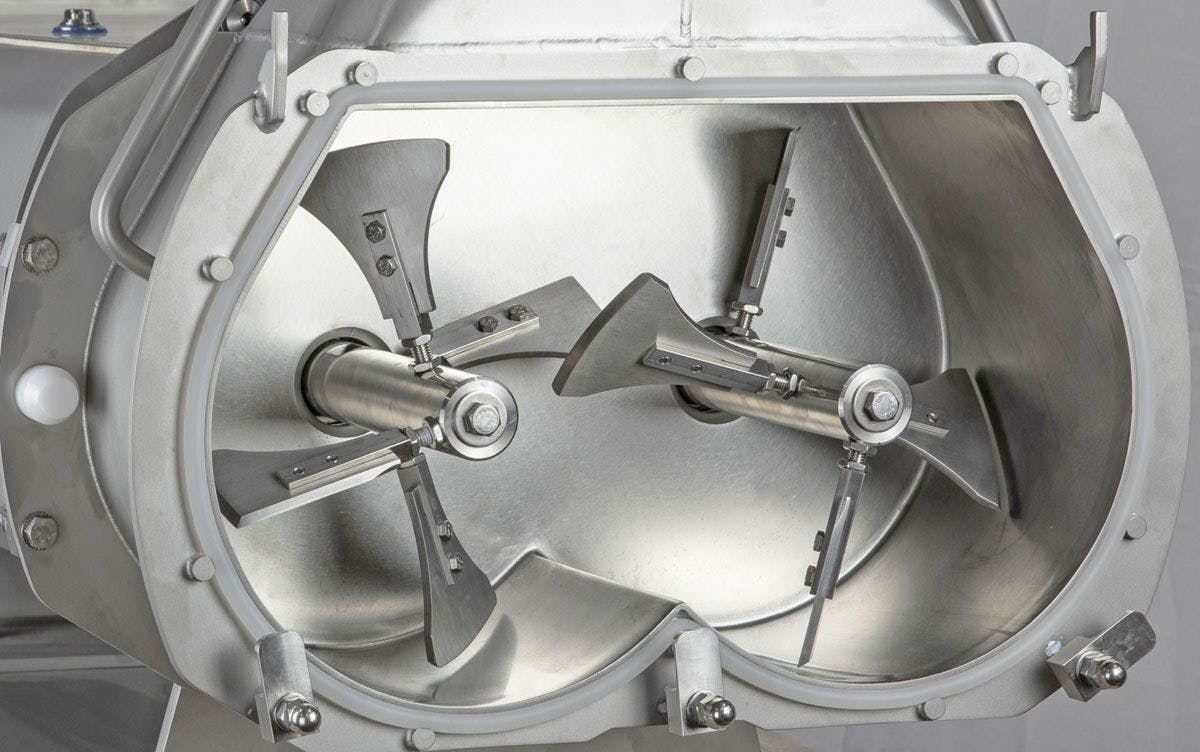 A closeup of the mixing tool inside the mixing chamber of Gericke USA’s Multiflux GMS Laboratory Mixer tabletop model. Photo from Gericke USA.