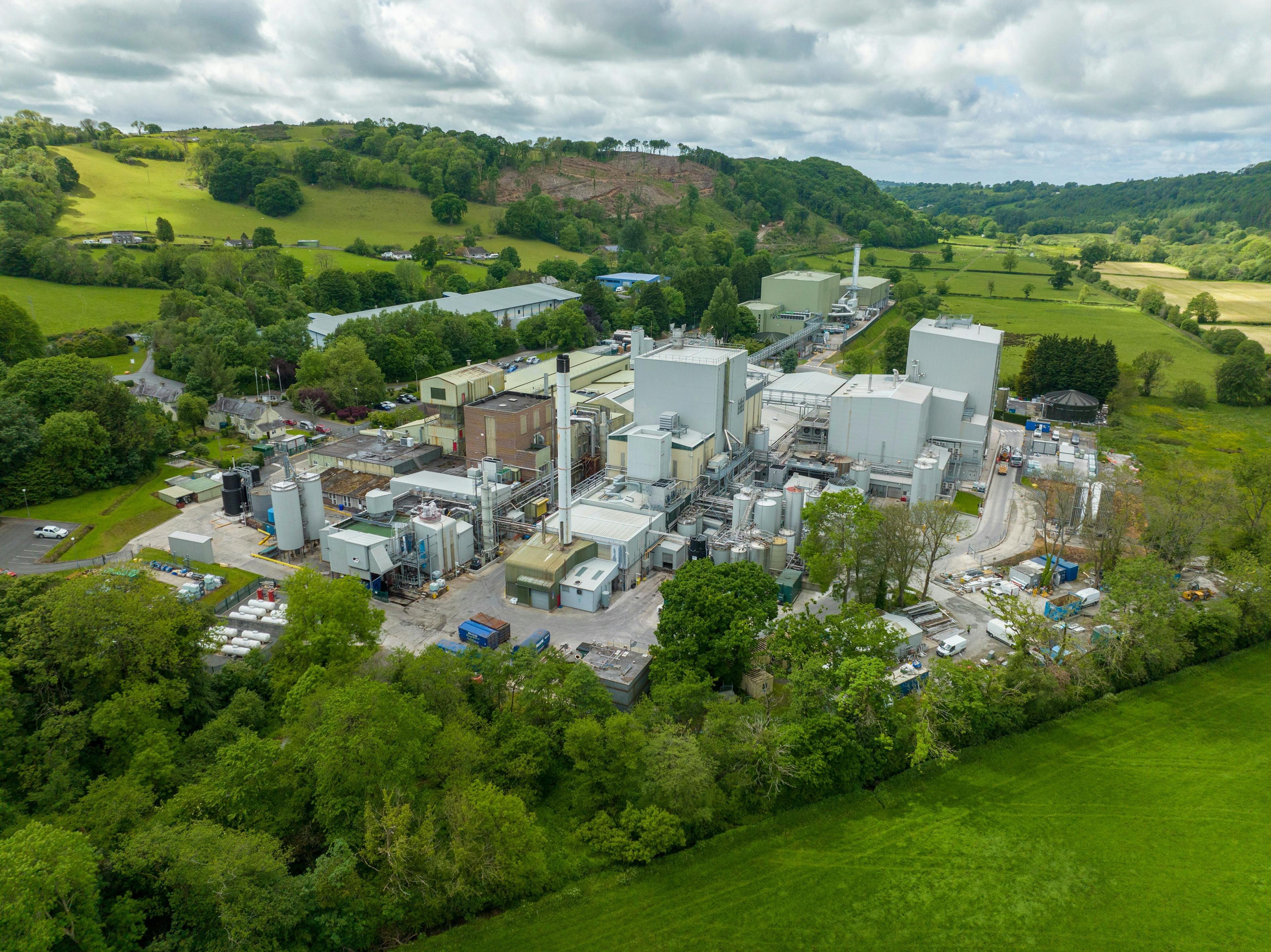 drone shot of Volac whey facility in Wales